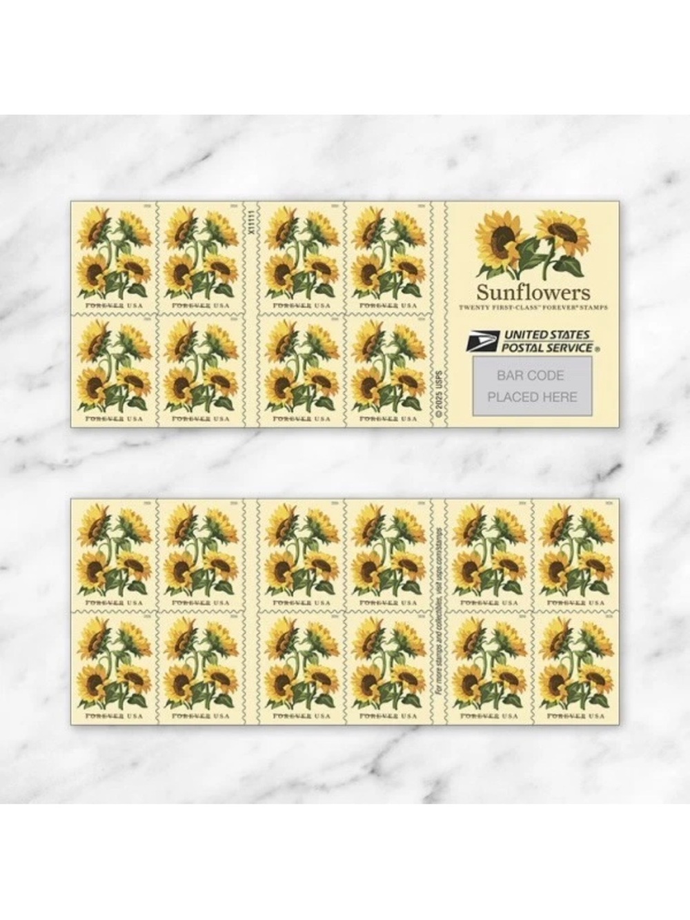 20pcsSunflowers Forever Stamps - Yellow